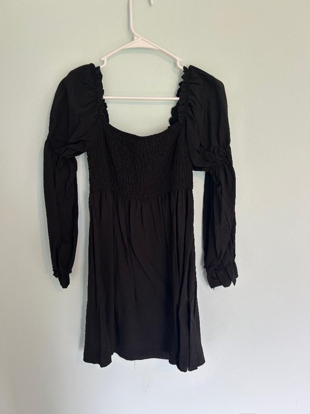 Black Smocked Babydoll Mini Dress with Puff Sleeves 🖤